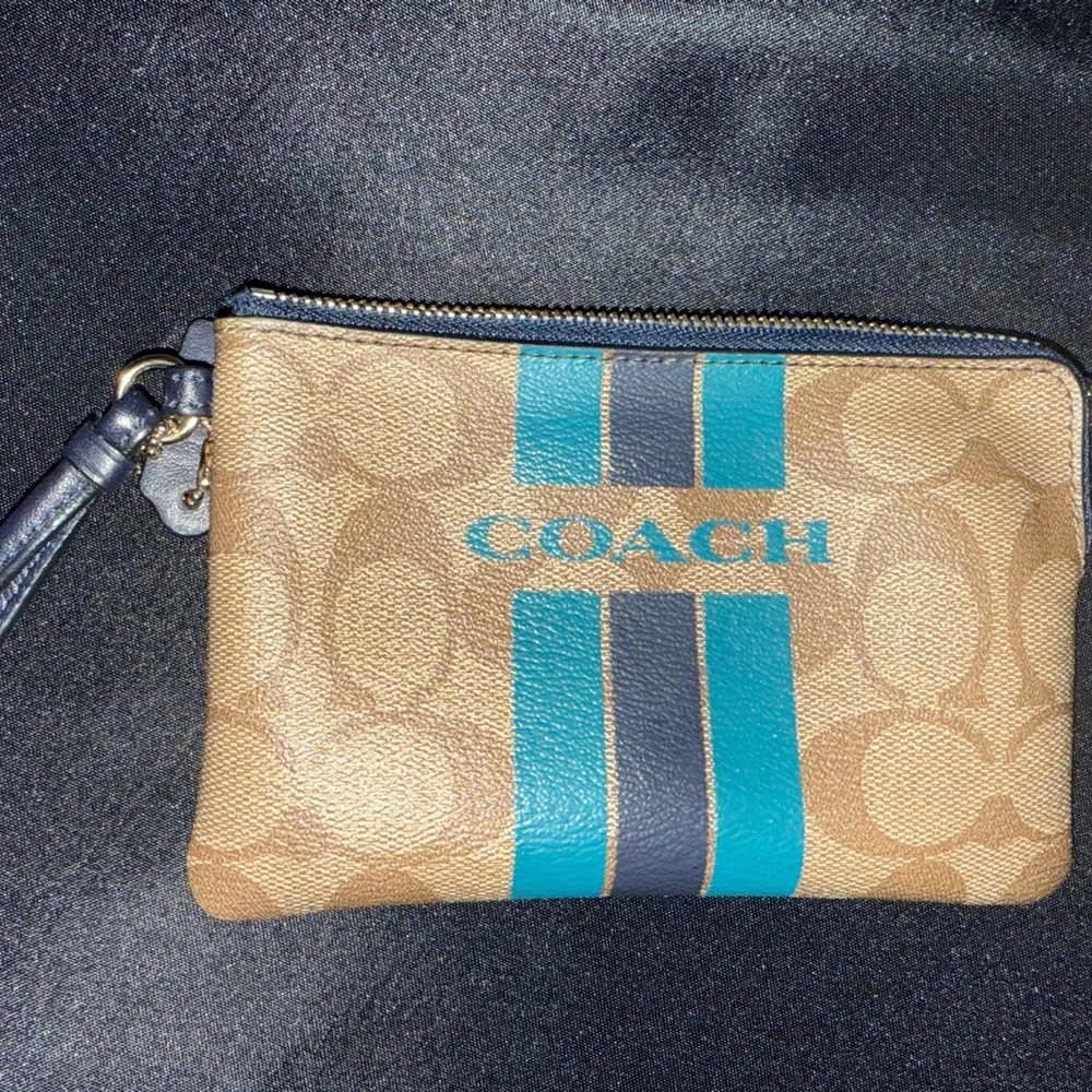 Coach Navy and Tan Wristlet